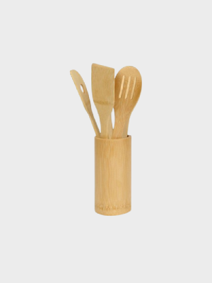 Bamboo Kitchen Tool Set Of 5-Piece With Stand Brown