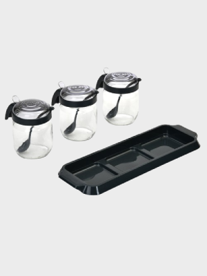 Kitchen Condiment Spice Container Set of 3 With Spoons